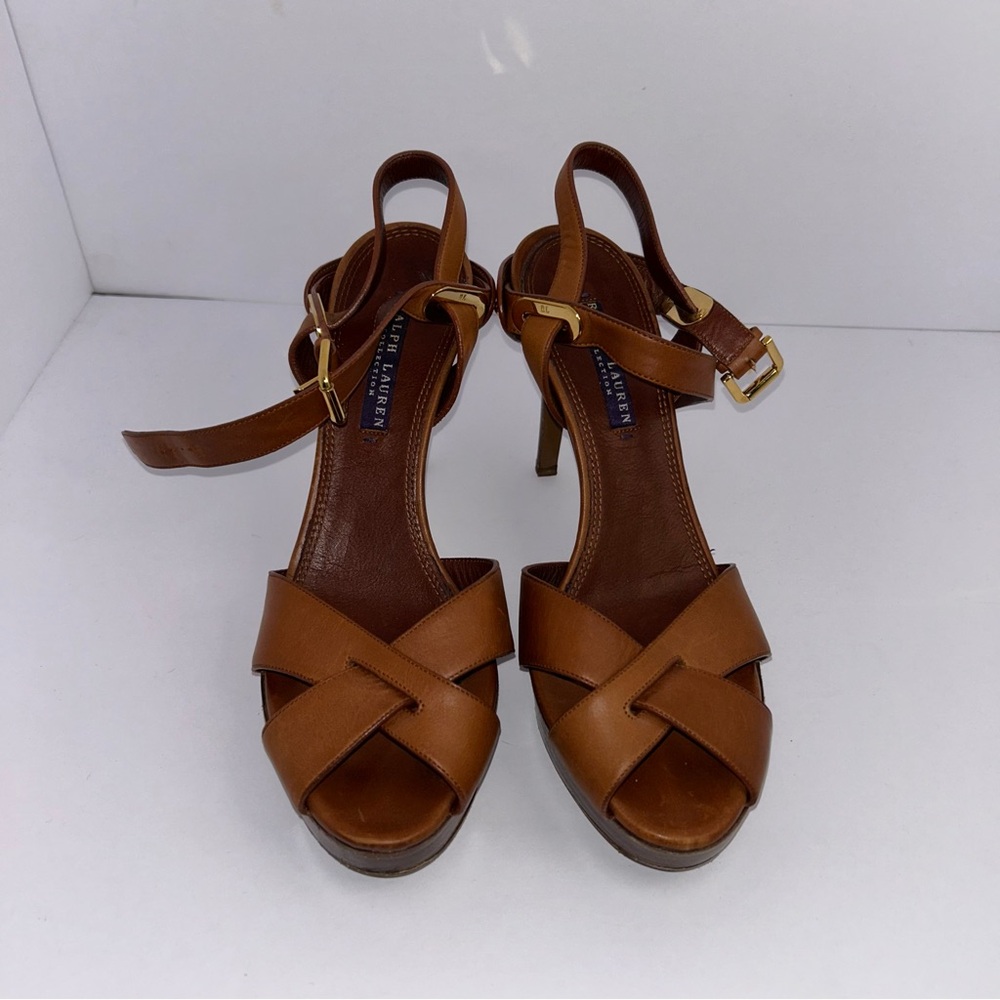 Ralph Lauren Brown Leather Heels purple tag size 8